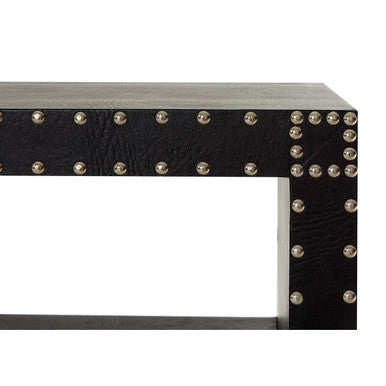 Black Wood 2 Shelves Side Table with Covered in Black Leather Effect, Sloane