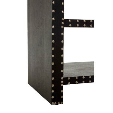 Black Wood 2 Shelves Side Table with Covered in Black Leather Effect, Sloane