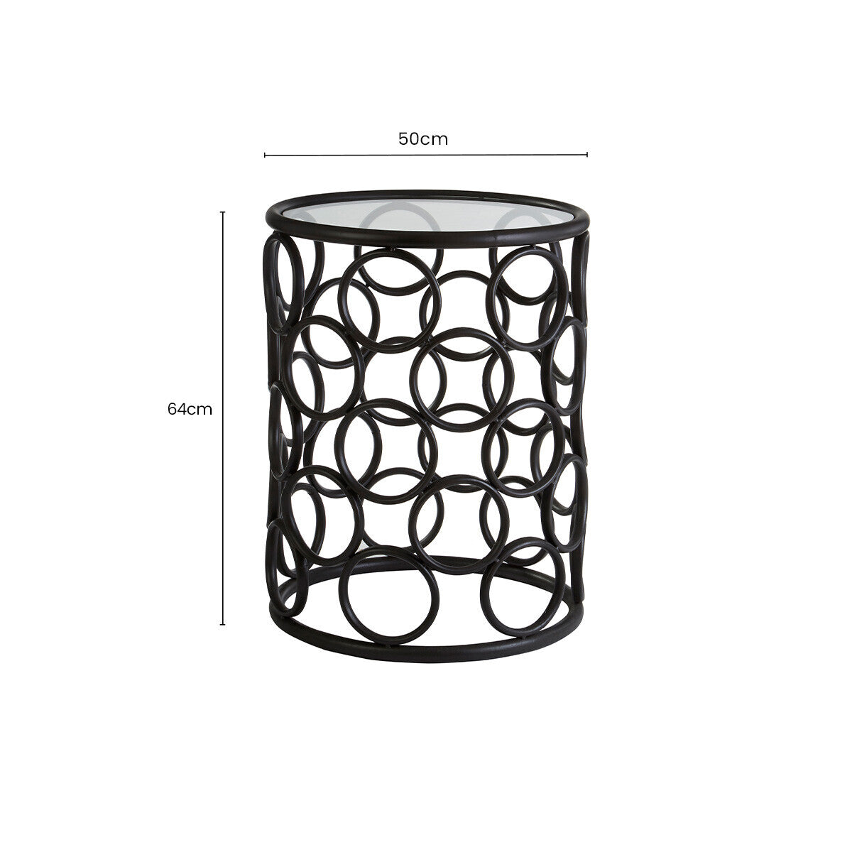 Antalya Black Metal Round Side Table with Glass Top