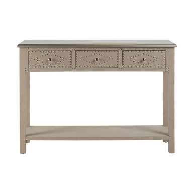 Natural Wooden 3-Drawer Console Table with Silver Top, Manhattan