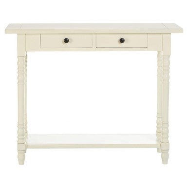 White Wood Ivory Two-Tier Display Top Console Table with 2 Drawers and Carved Legs, Heritage