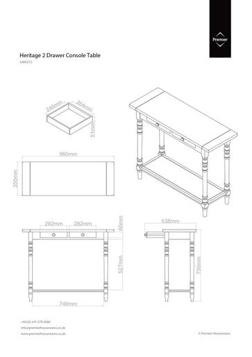 Heritage Ivory Wooden 2 Drawer Console Table with Lower Shelf