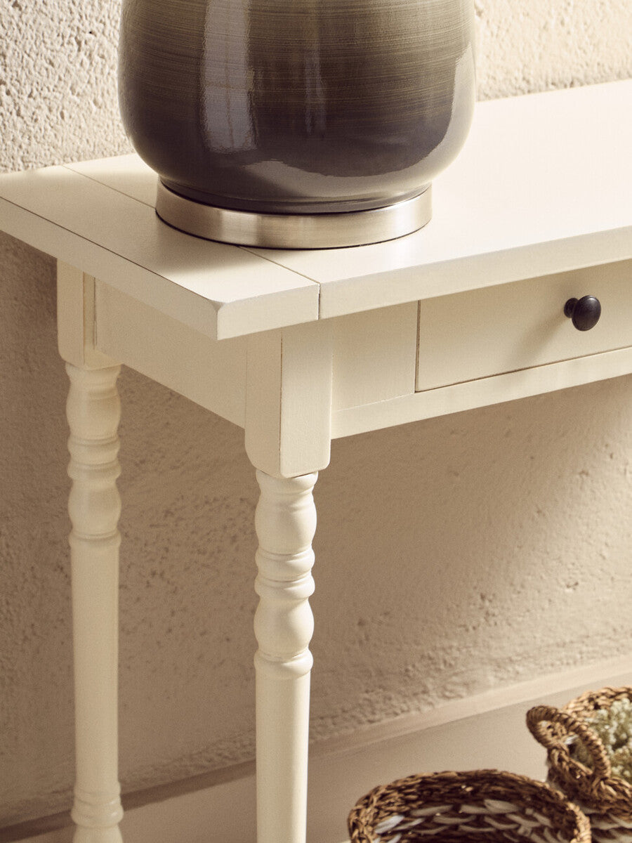 Heritage Ivory Wooden 2 Drawer Console Table with Lower Shelf