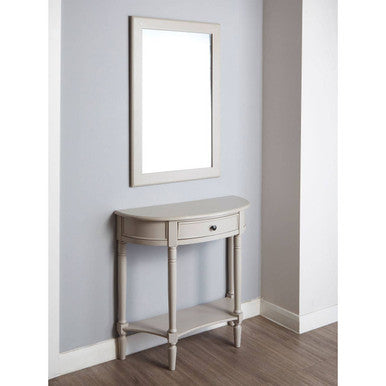 Grey Putty Natural Wood One-Drawer Console Table with Open Lower Shelf and Carved Spindle Legs, Heritage