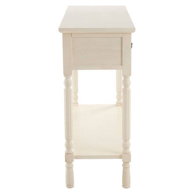 White Ivory Wooden 3-Drawer Console Table with Bevelled Top and Bottom Shelf, Heritage