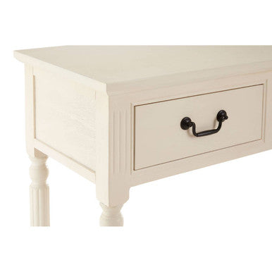 White Ivory Wooden 3-Drawer Console Table with Bevelled Top and Bottom Shelf, Heritage