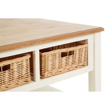 Cream Wood Coffee Table with 2 Rattan Storage Baskets | Dorset