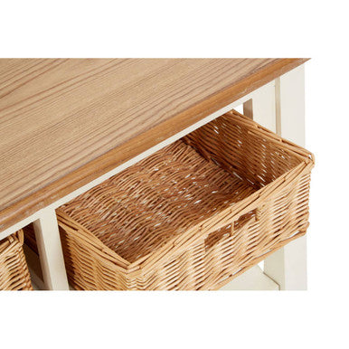 Cream Wood Coffee Table with 2 Rattan Storage Baskets | Dorset