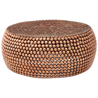 Gold Interlinked Beaded Iron Copper Finish Coffee Table, Templar