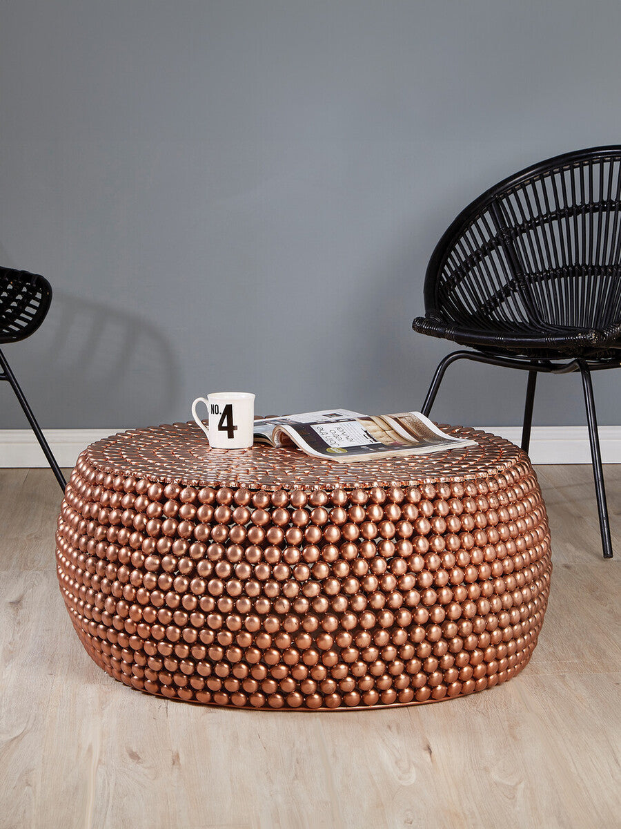 Gold Interlinked Beaded Iron Copper Finish Coffee Table, Templar
