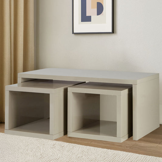 Grey Wood Coffee Table with 2 Under Tables, Madrid