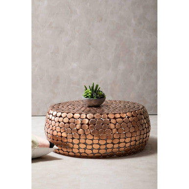 Gold Round Iron Pebble Design Coffee Table, Templar
