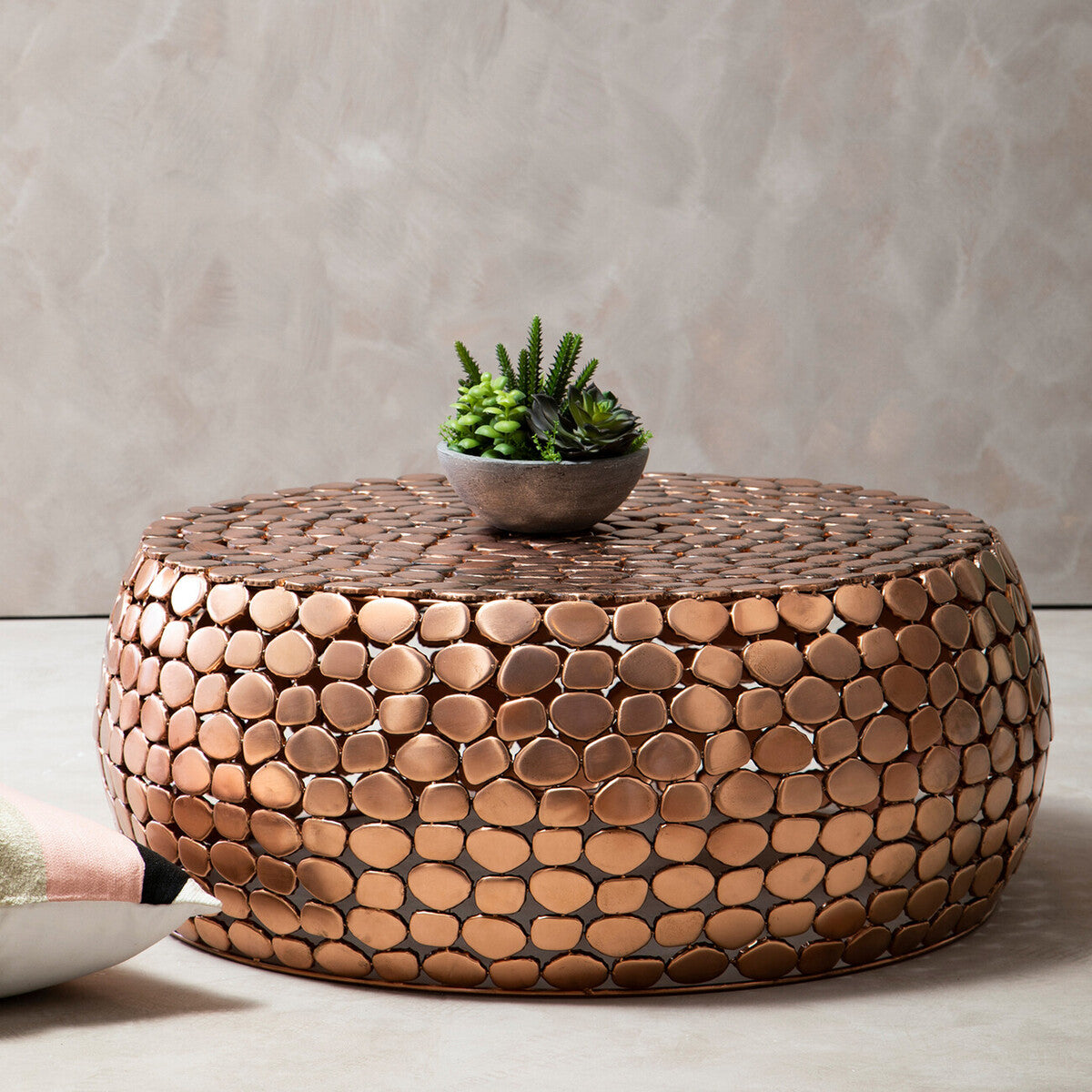 Gold Round Iron Pebble Design Coffee Table, Templar