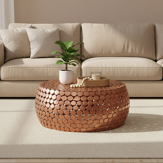 Gold Round Iron Pebble Design Coffee Table, Templar