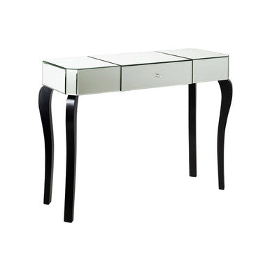 Mirrored Finish 1-Drawer Console Table with Bevelled Edge and Black Wooden Legs | Orchid