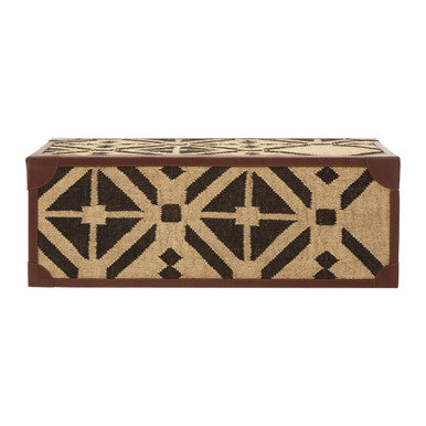 Natural and Black Coffee Table Trunk with Storage Galvanised Iron and Brown PU Leather Trim | Aztec