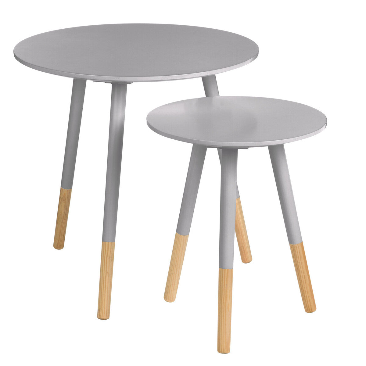 Viborg Grey Pine Wood Set of 2 Round Side Tables