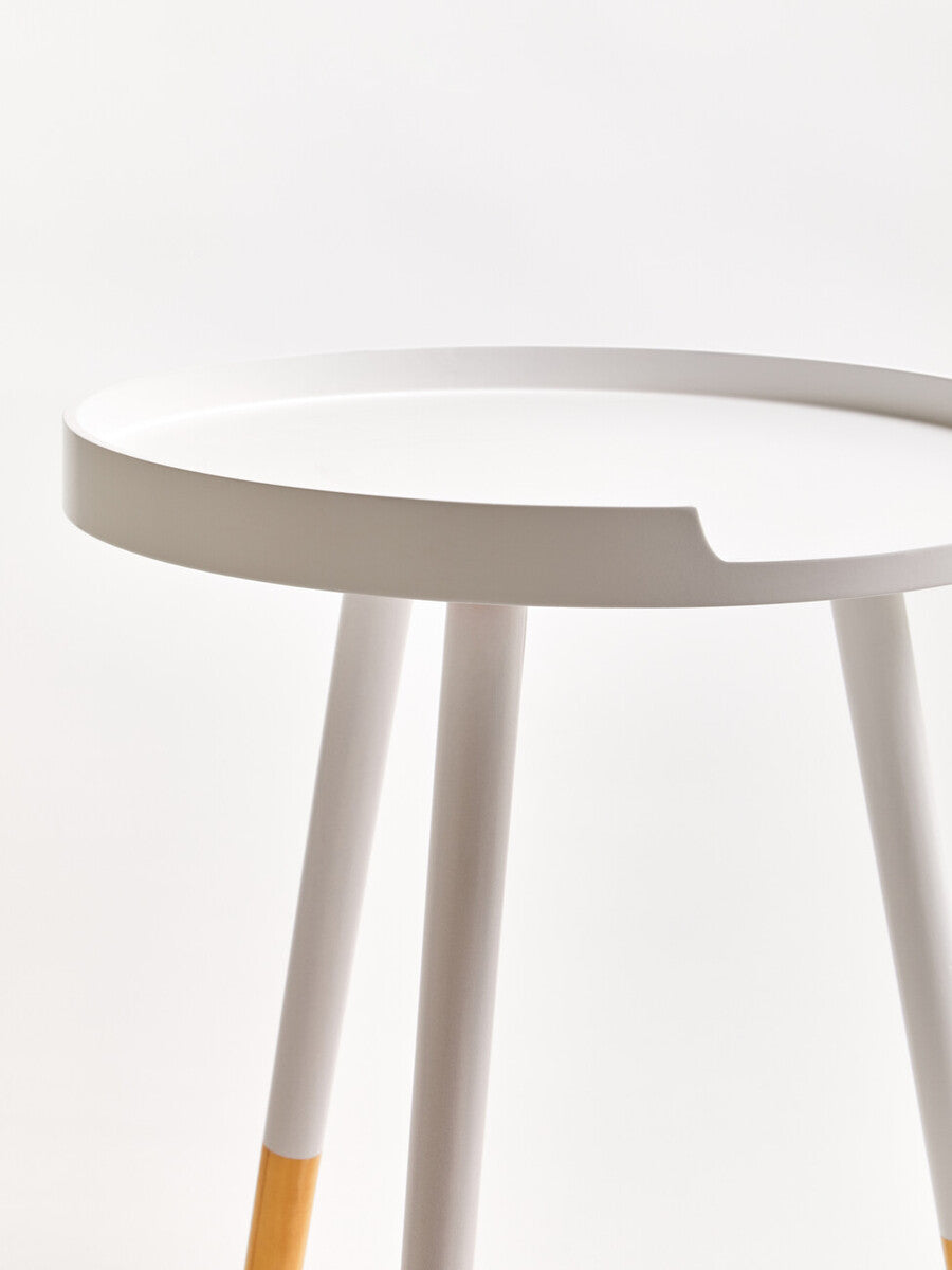 White Round Side Table with Natural Wood Effect Feet, Viborg