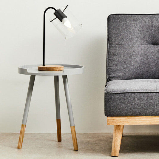 Grey Round Side Table with Natural Wood Effect Feet, Viborg