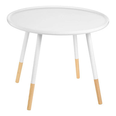White Small Round Side Table with Natural Wood Effect Feet, Viborg