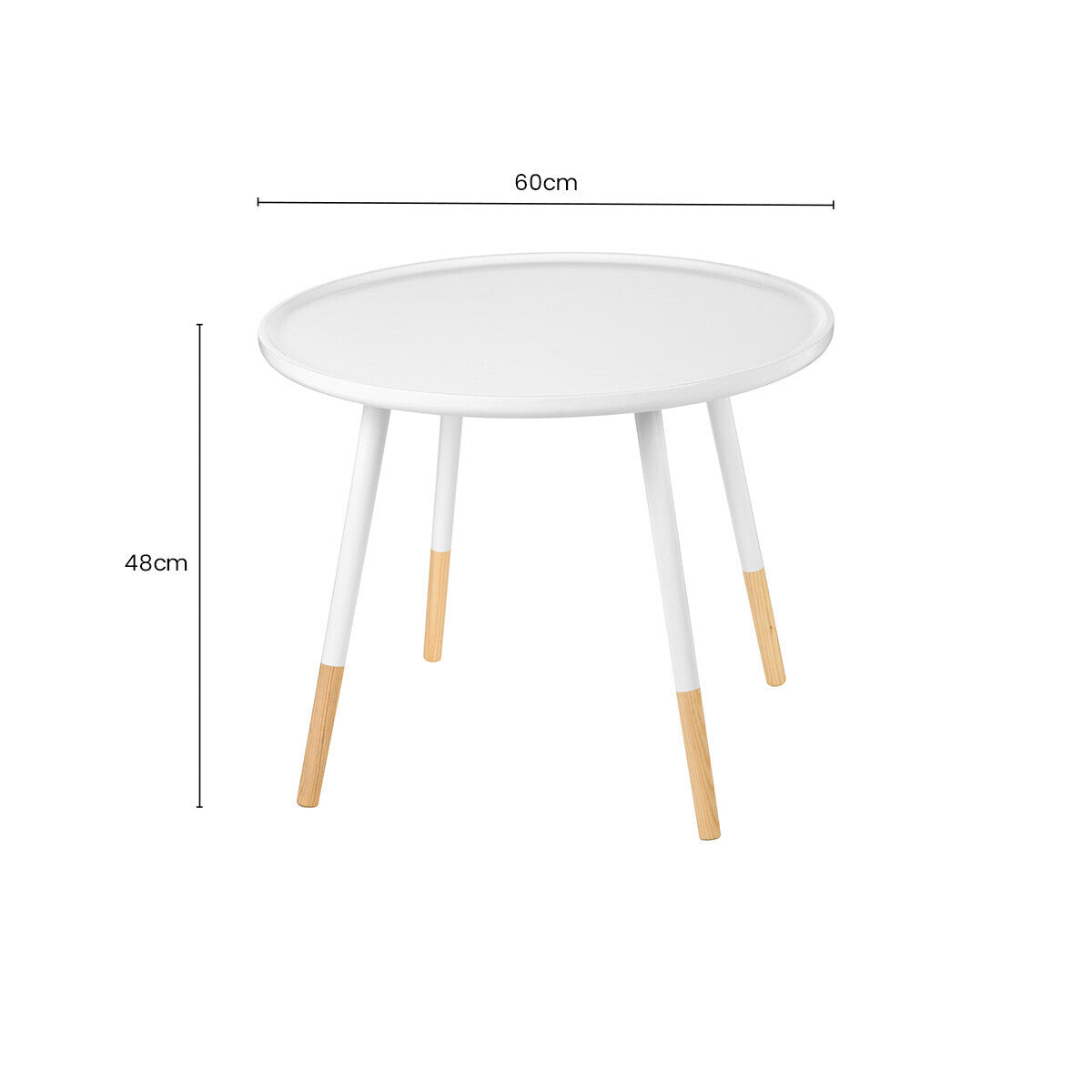 Viborg White and Natural Pine Wood Large Round Side Table