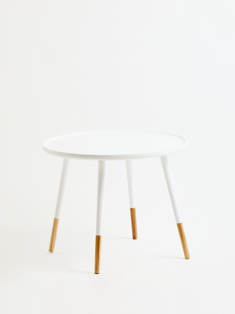 Viborg White and Natural Pine Wood Large Round Side Table