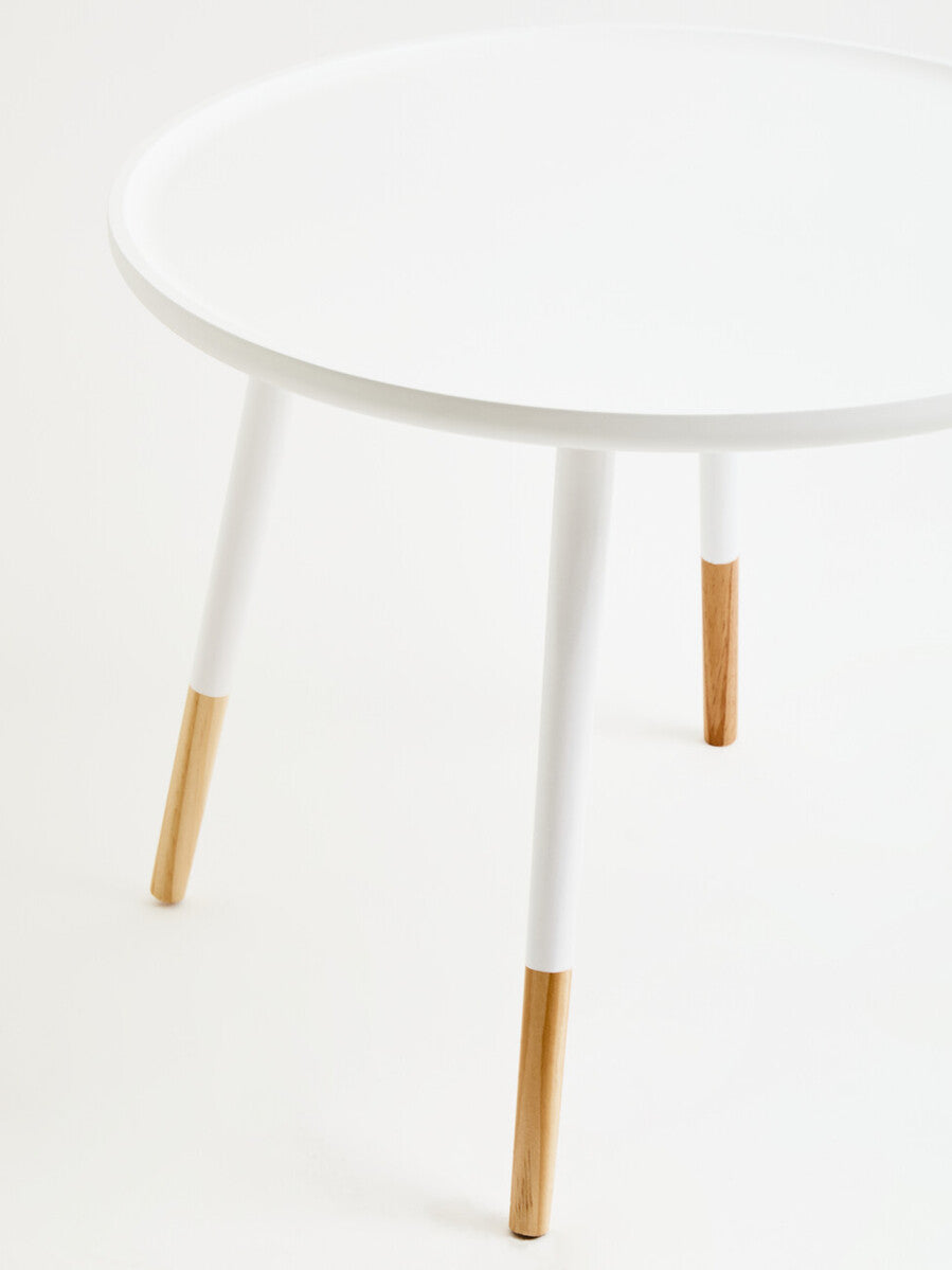 Viborg White and Natural Pine Wood Large Round Side Table