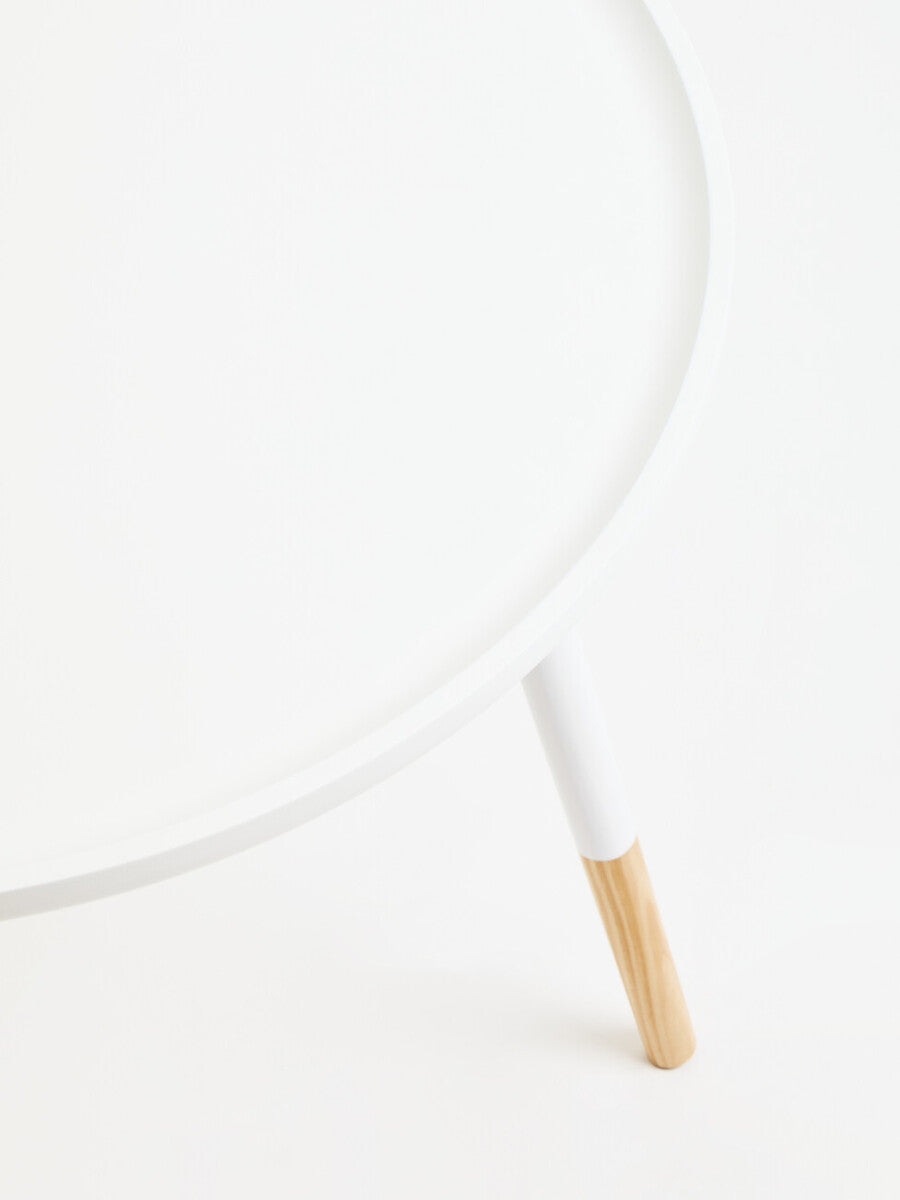 Viborg White and Natural Pine Wood Large Round Side Table