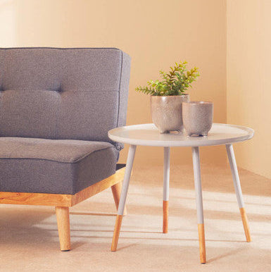 Grey Large Round Side Table with Natural Wood Effect Feet, Viborg