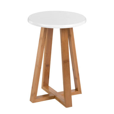 White and Natural Bamboo Round Stool | Viborg