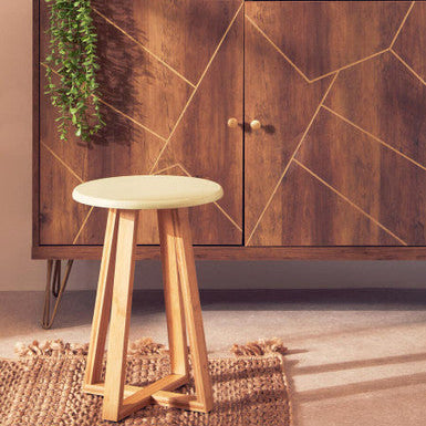 Viborg Green and Natural Bamboo Round Stool