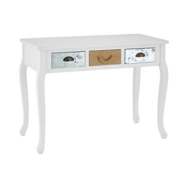White Coastal Pinewood Console Table with Mix Material Drawer Fronts, Weymouth