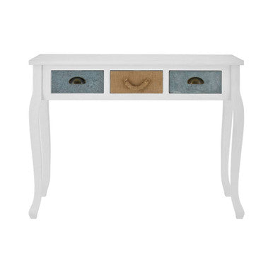 White Coastal Pinewood Console Table with Mix Material Drawer Fronts, Weymouth