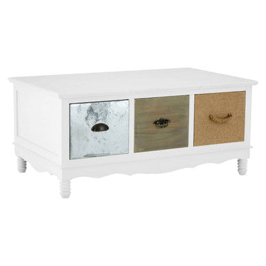 Weymouth White Finish Coffee Table with Multi Coloured Drawers