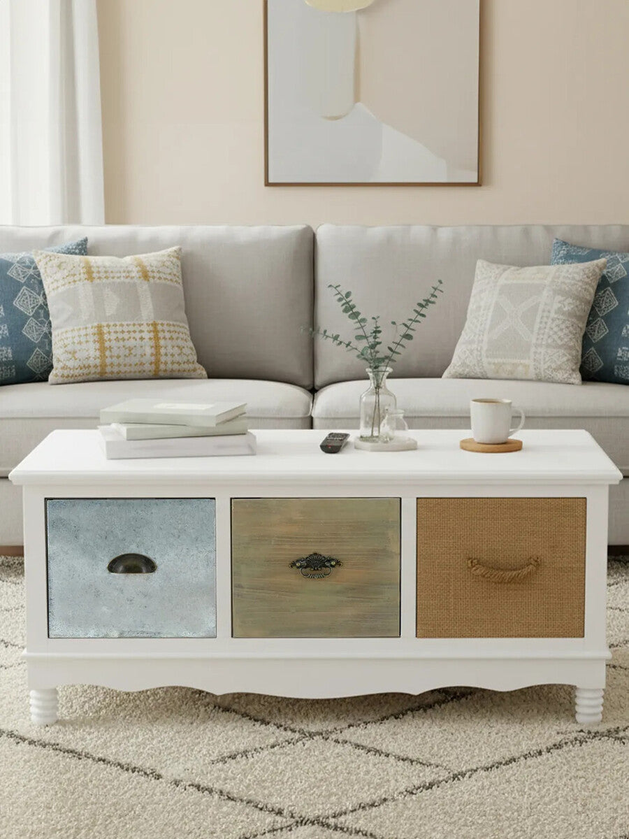 Weymouth White Finish Coffee Table with Multi Coloured Drawers