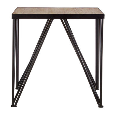 Natural Wood Top and Iron Base Square Side Table, New Foundry