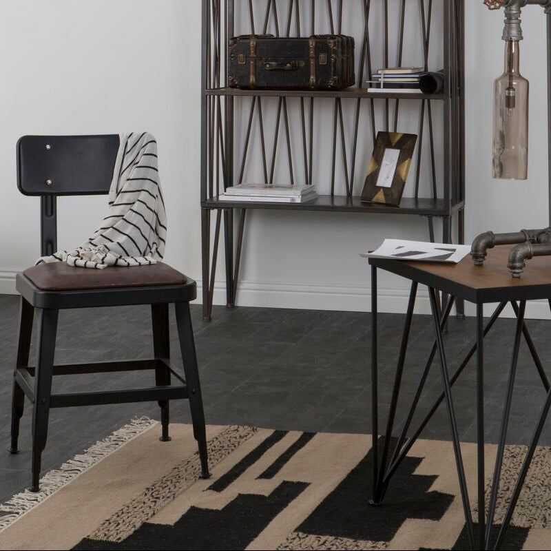 Natural Wood Top and Iron Base Square Side Table, New Foundry