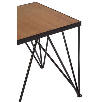 Natural Wood Top and Iron Base Square Side Table, New Foundry