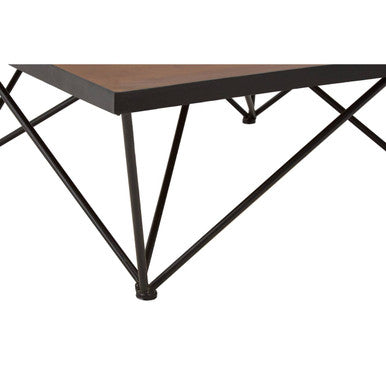Brown Wood Top and Iron Base Square Coffee Table, New Foundry