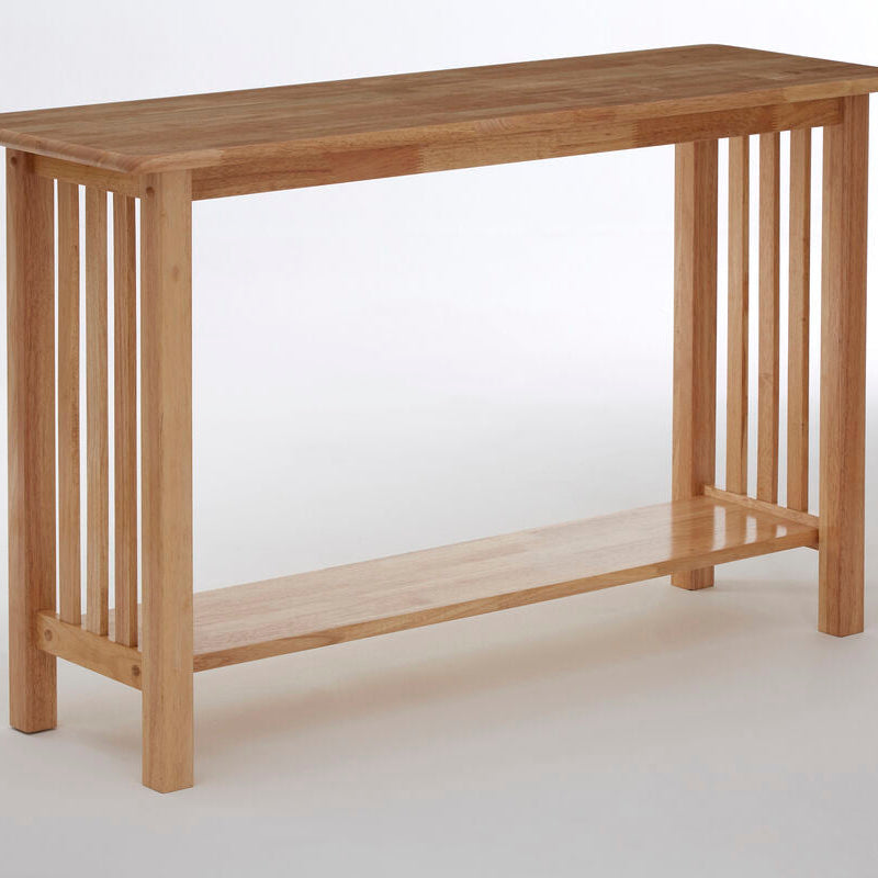 Natural Rubberwood Rectangular Console Table with Lower Storage Shelf and Lattice Panel Sides, Selby