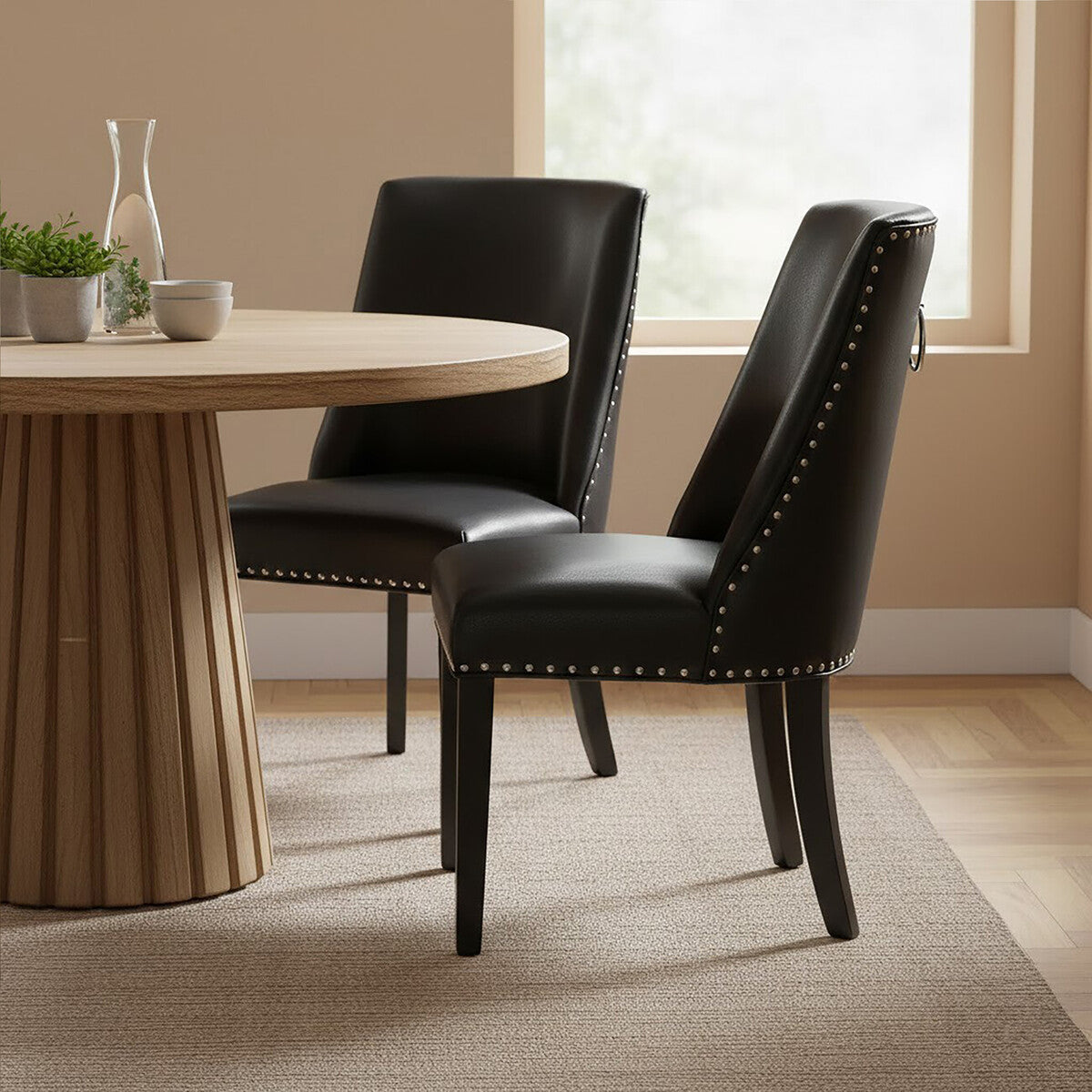 Rodeo Black Leather Effect Ring Back Dining Chair
