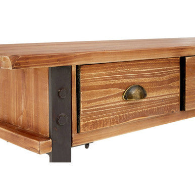 Natural Wooden 3-Drawer Console Table with Black Metal Legs, New Foundry