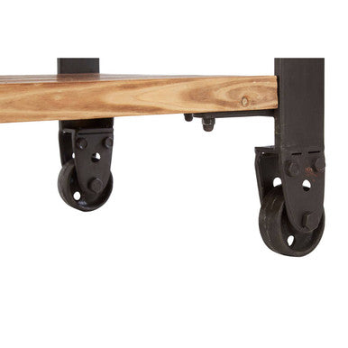 Natural Wooden 3-Drawer Console Table with Black Metal Legs, New Foundry