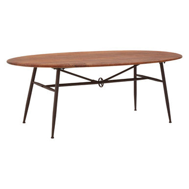Black and Natural Wooden Oval Table with Metal Legs, New Foundry