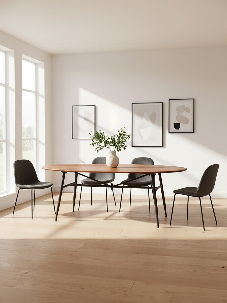 Black and Natural Wooden Oval Table with Metal Legs, New Foundry