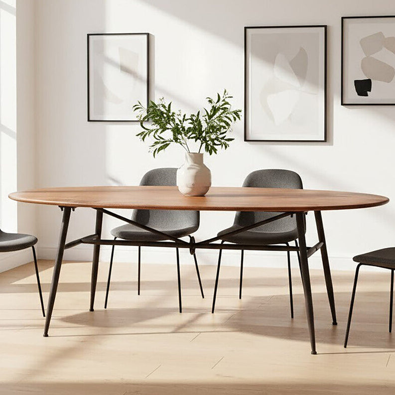 Black and Natural Wooden Oval Table with Metal Legs, New Foundry