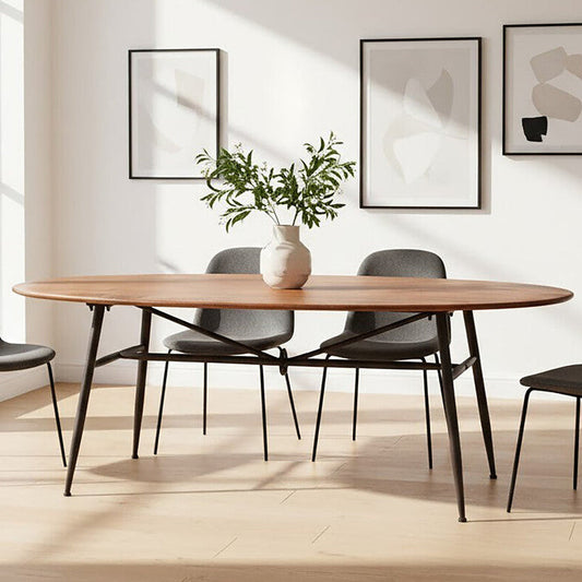 Black and Natural Wooden Oval Table with Metal Legs, New Foundry