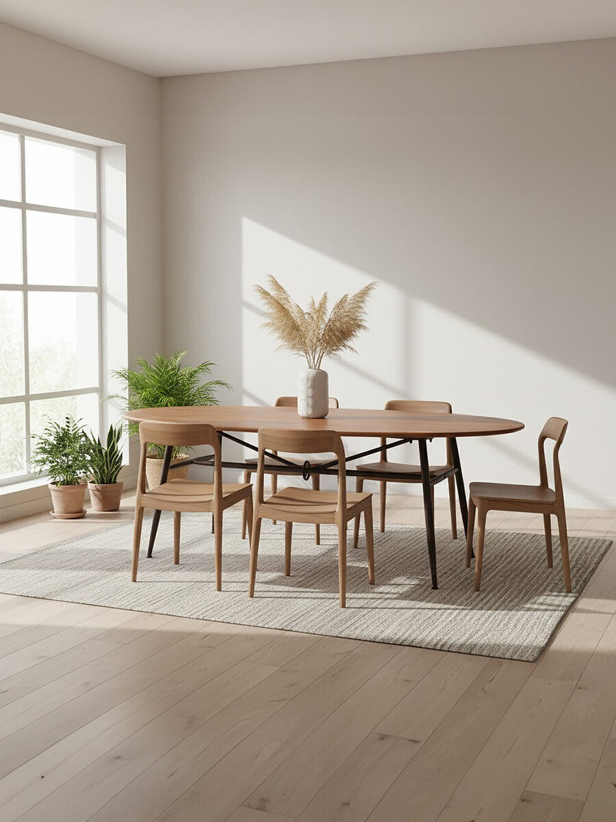 Black and Natural Wooden Oval Table with Metal Legs, New Foundry