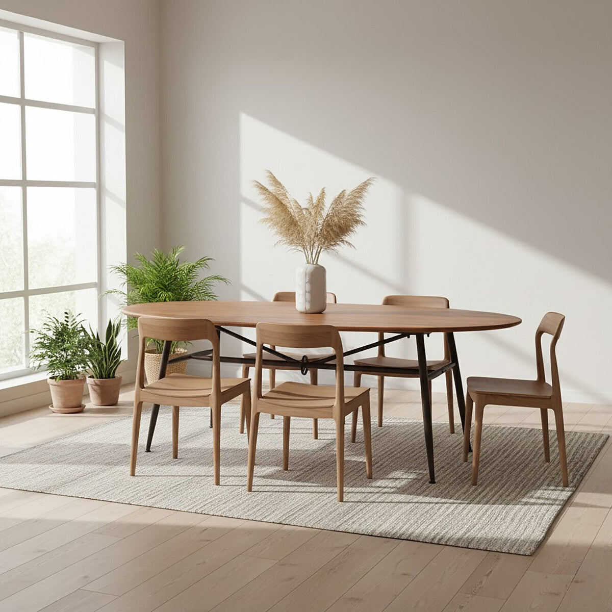 Black and Natural Wooden Oval Table with Metal Legs, New Foundry