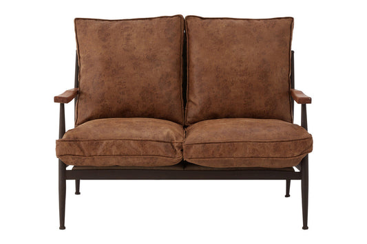 Brown Leather Effect 2 Seater Sofa with Wood Frame | New Foundry